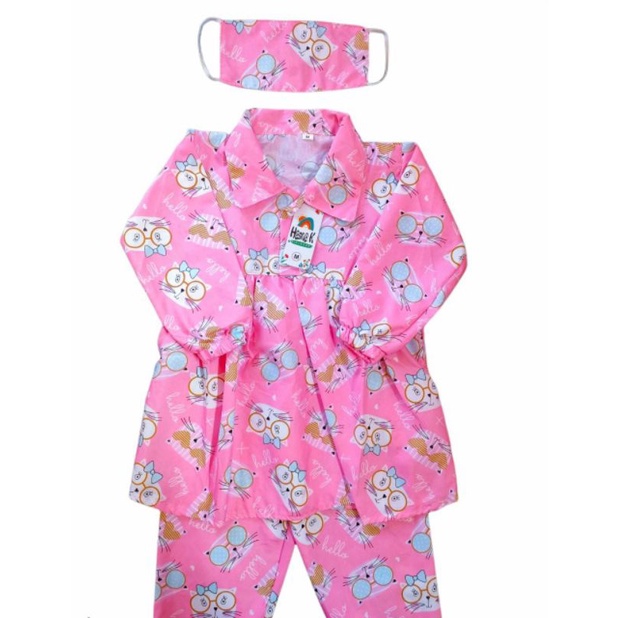 one set - setelan anak plus masker 2-5 tahun/setcel anak/baju anak perempuan-Kucing kacamata