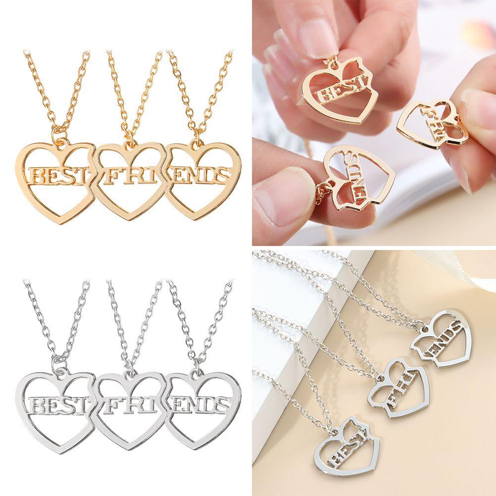 Chookyy 3pcs/set Liontin Berbentuk Hati Fashion Sahabat Liontin Memorial Perhiasan Jewelry Hadiah Hari Valentine