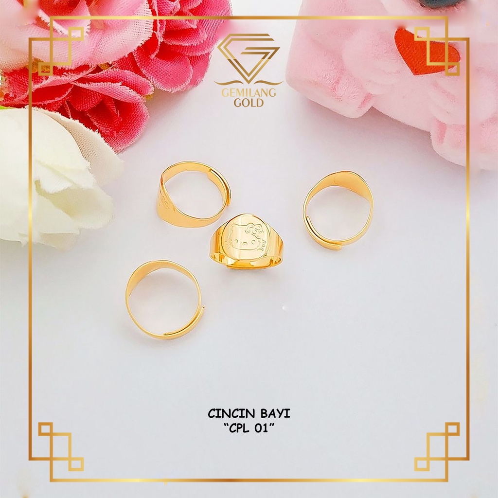 CINCIN ANAK BAYI EMAS ASLI KADAR 300 (6K) & 375 (8K) MODEL HELLO KITTY, RABBIT & MICKEY MOUSE CINCIN