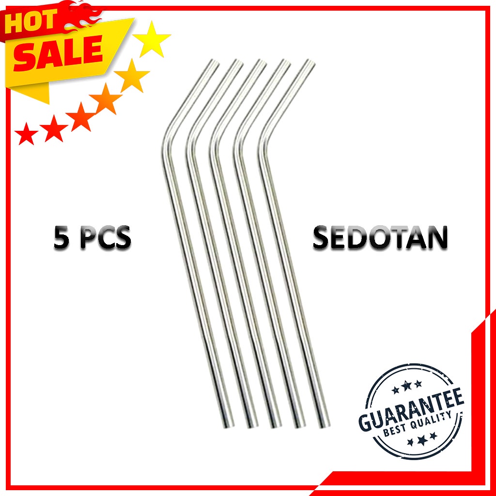 Paket 5 PCS Hemat Sedotan Stainless Steel Lengkung Ramah Lingkungan - Reusable Straw Sedotan Stainless Melengkung 5 Pcs