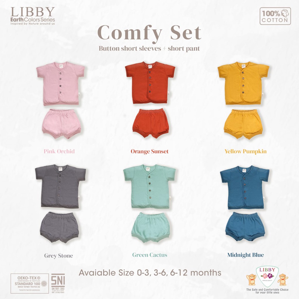 Libby Comfy Set Setelan Pendek / Libby New Born 1 Pasang 0-3 3-6 6-12 Bulan / Libby Baby / Baju Bayi-1