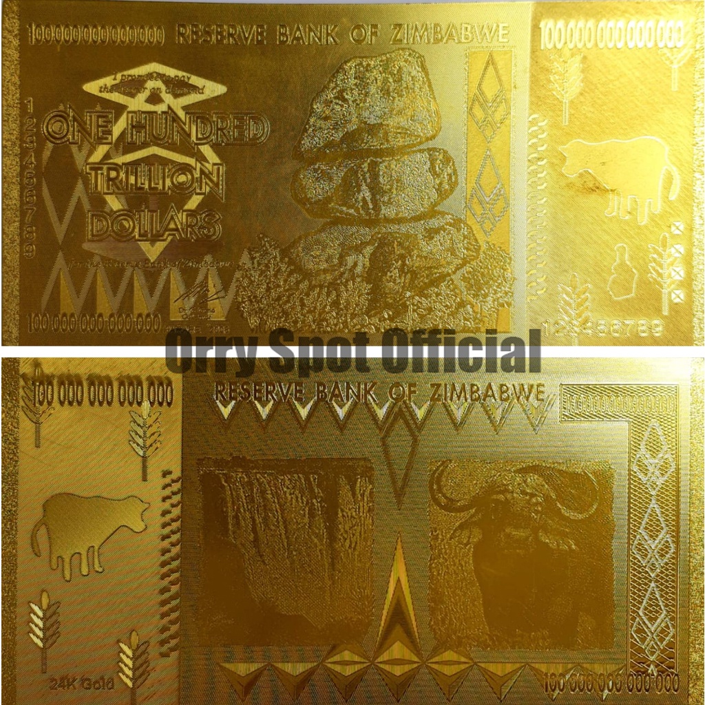 UANG GOLD FOIL SUPER LANGKA ZIMBABWE 100 TRILIUN DOLAR CLASSIC + SERTIFIKAT