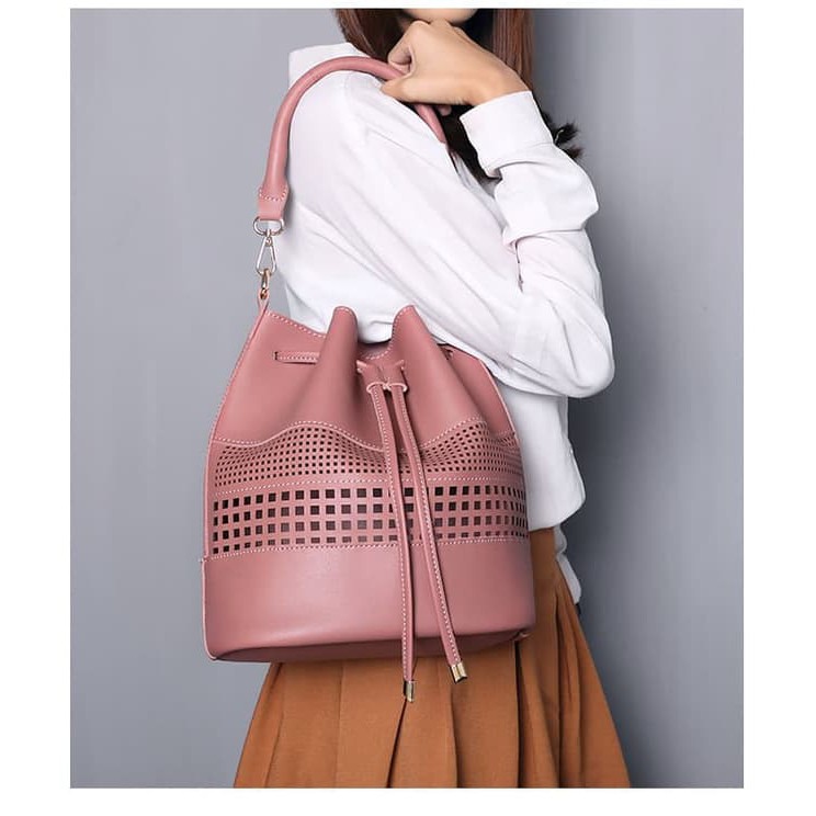Unik CH 996 Tas serut 2in1 Tas wanita selempang shouder bag import KHAKI Murah
