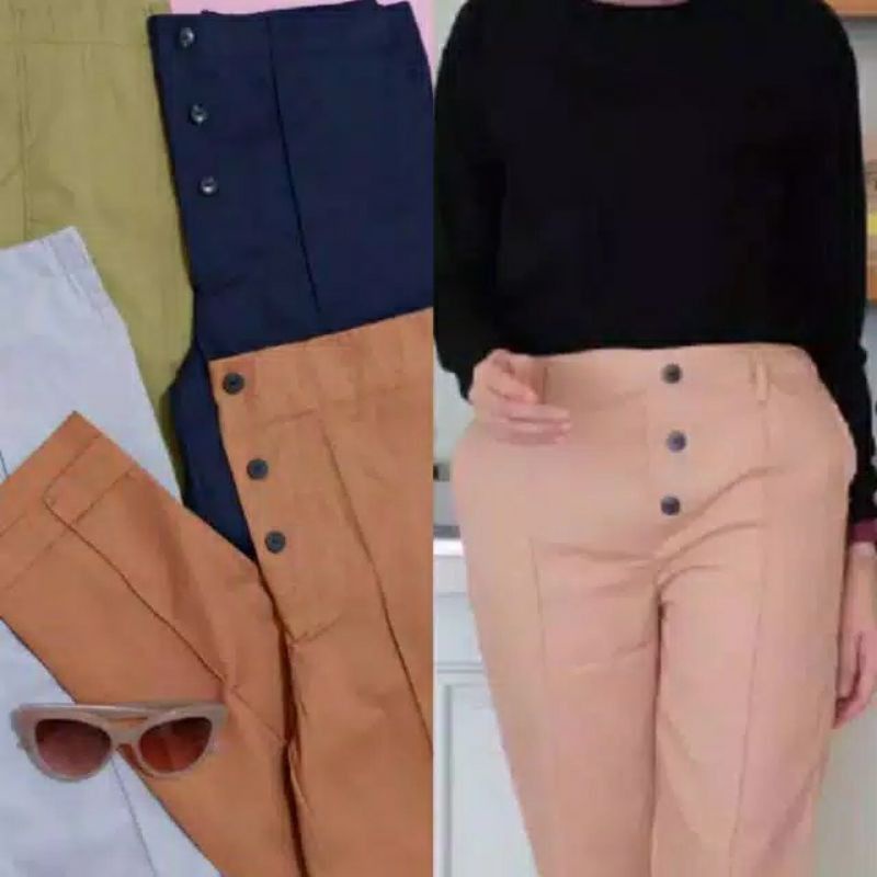 CELANA BASIC WANITA STRIP PANTS TWILL COMBAD STRETCH PREMIUM SIZE