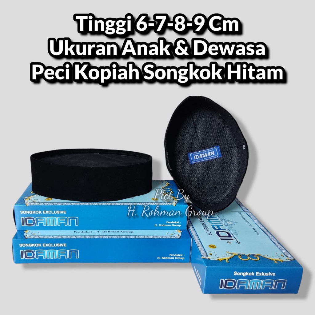 Songkok Hitam / Peci Hitam / Kopiah Hitam / Kufya Hitam /PECI MURAH / Tinggi 6 Cm Tinggi 8 Cm Tinggi 9 Cm