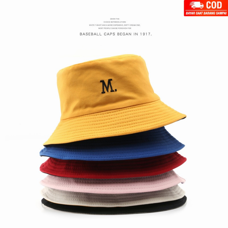 NEXTSTOP-216 Topi bucket inisial M bolak balik bordir simple