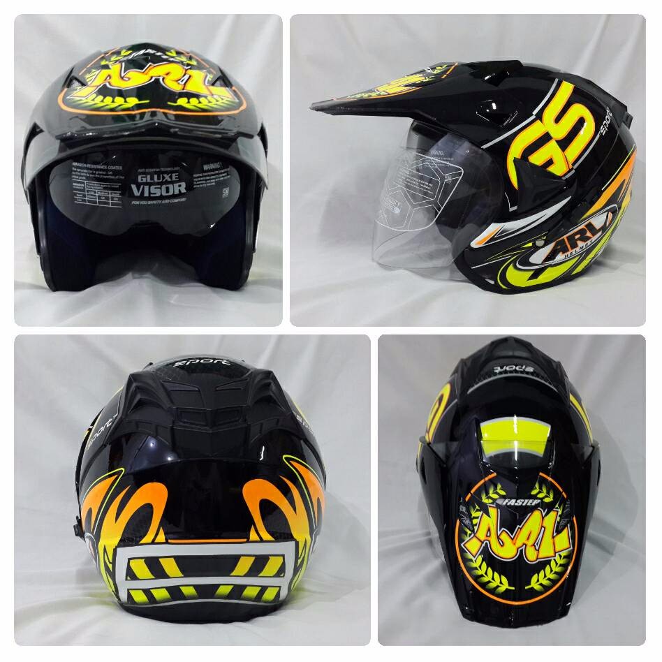 Helm Semi Cross Half Face Double Visor GS Hitam.