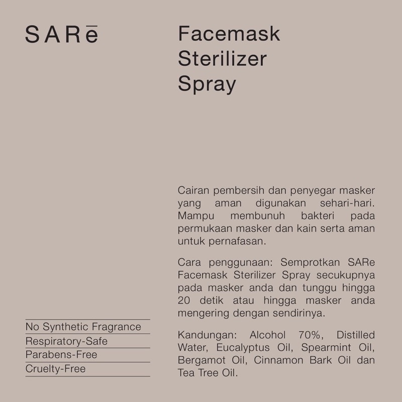 SARē Botanics Facemask Sterilizer &amp; Refresher Spray [60 ml]