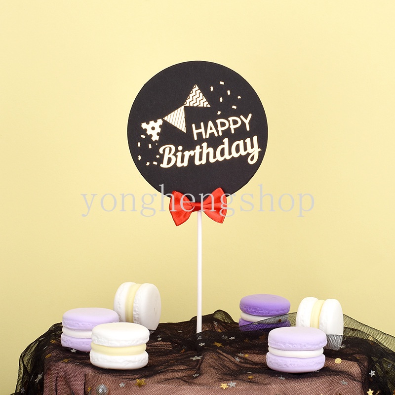 Topper Kue Desain Happy Birthday Warna Hitam Bronzing Untuk Dekorasi Pesta Baby Shower