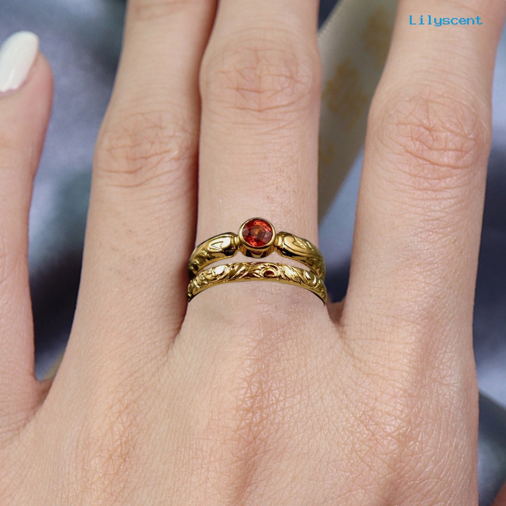 2 Pcs Cincin Berlian Imitasi Bentuk Geometris Warna Merah Untuk Wanita