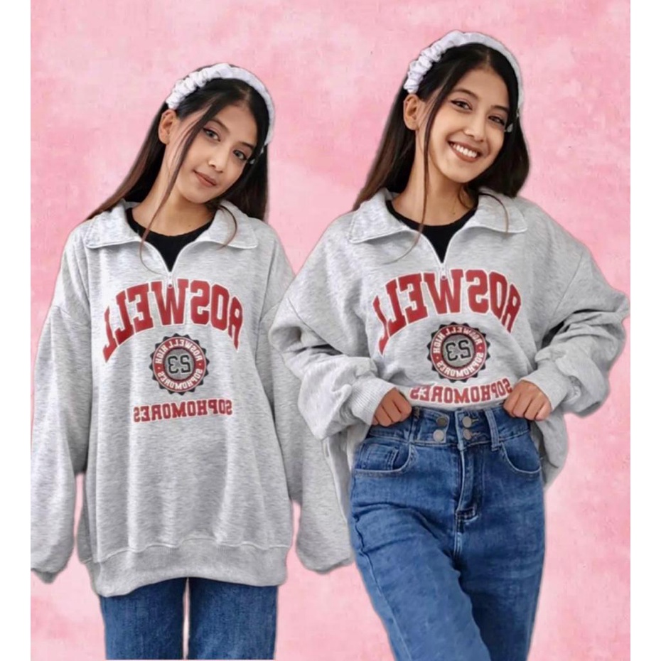 Roswell sweater zipper kerah motif print lucu kekinian korean style