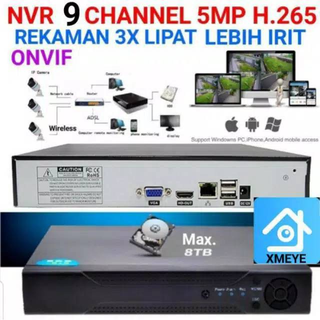 NEW 2020 NVR XMEYE 9 CHANNEL 5 MP 4K ONVIF H.265 H.264 DVR ICSEE