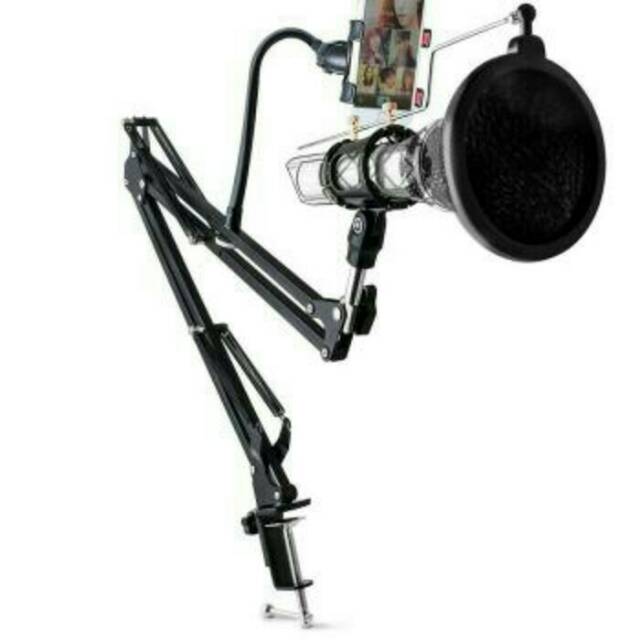 MICROPHONE BM800+STAND MIC PREMIUM+HOLD SMARTPHONE+POP FILTER+AUDIO SPLITTER PAKETAN MURAH SMULE