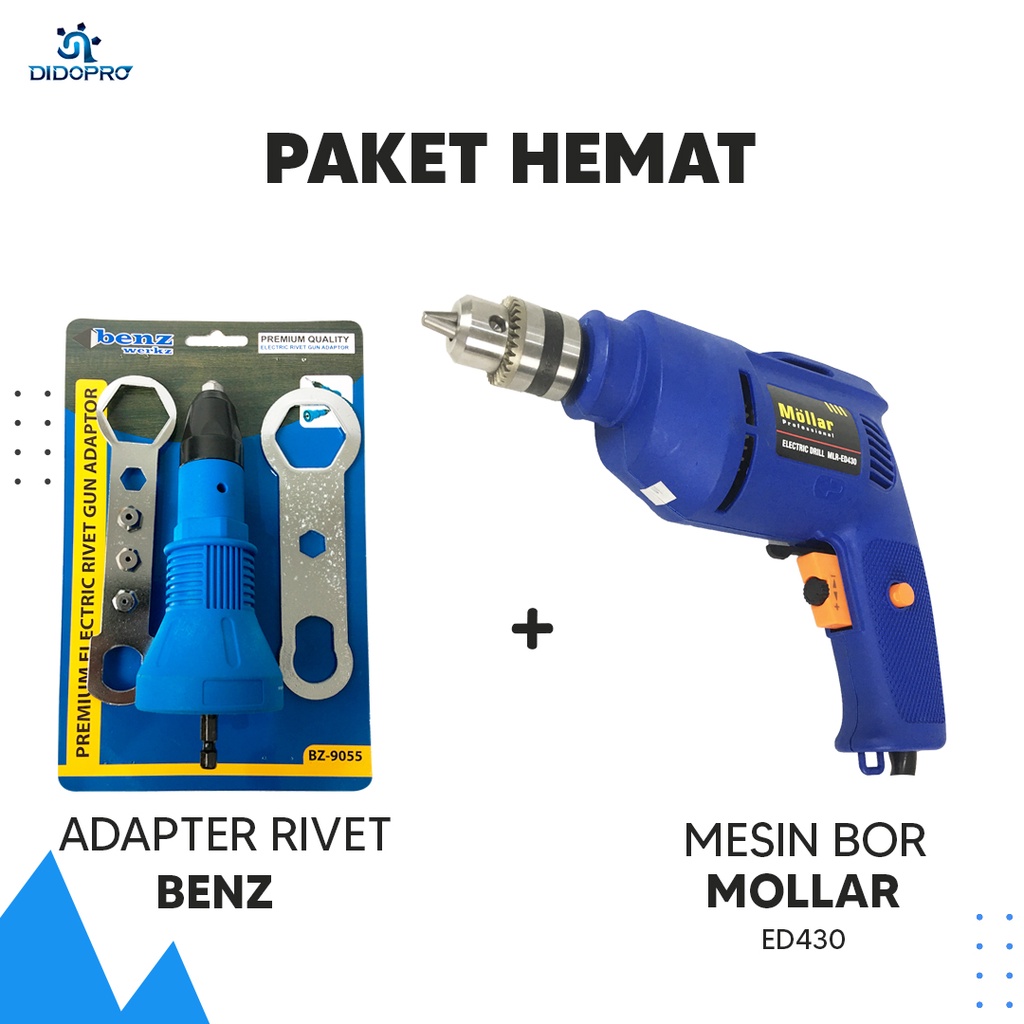 Paket Mesin Bor Listrik 10mm Electric Drill Bor Tangan Set + Rivet Adapter