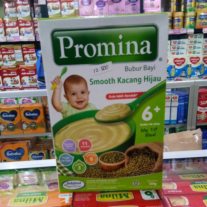 PROMINA BUBUR BAYI 6+ 120G PISANG SUSU,SMOOTH KACANG HIJAU,MILKY BERAS MERAH,STEAMED CHICKEN MUSHROOM, BEEF STEW WITH CARROT, CHEEZY CHICKEN BROCCOLI