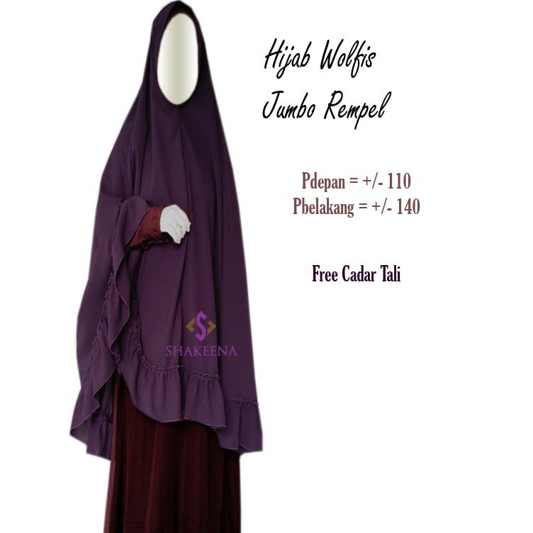 Jilbab jumbo syari rempel / Hijab selutut syari rempel wolfis