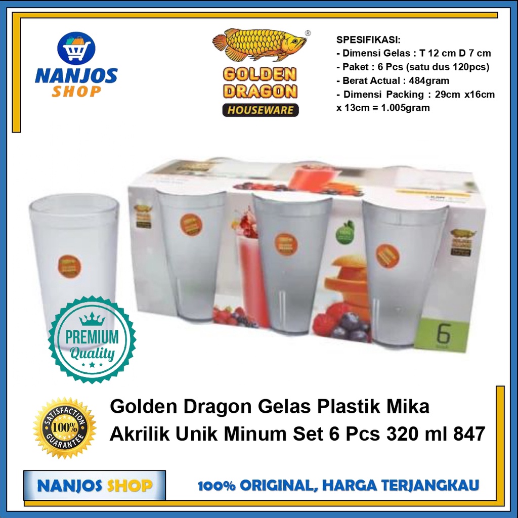 Golden Dragon Gelas Plastik Akrilik Unik Minum Set 6 Pcs 320 ml 847