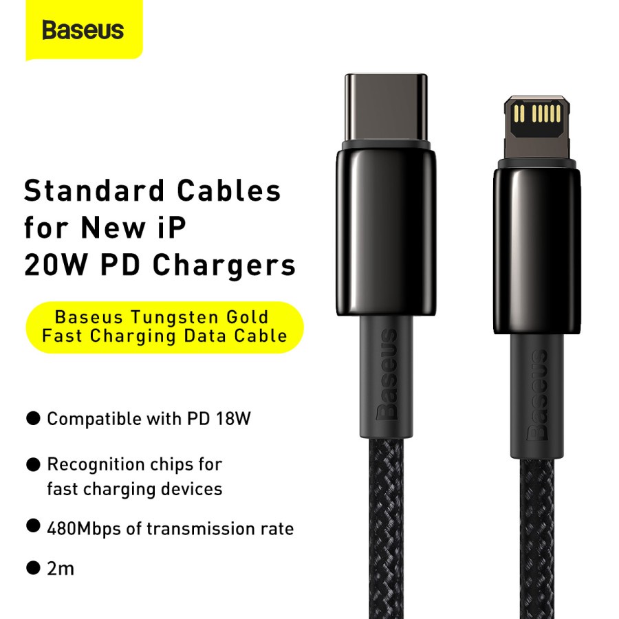 BASEUS ORIGINAL Kabel Data Mini Tungsten Gold Type C to Lightning 2M 2 Meter Apple Iphone 20W 11 XS X 12 Cable 20 W Pro Max Plus 20 Watt