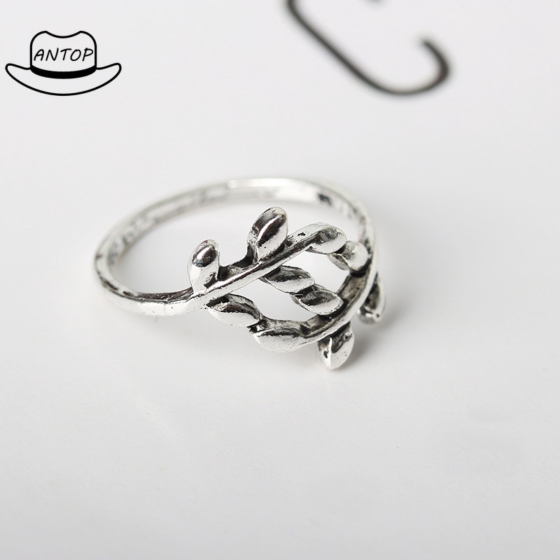 Cincin Open Ring Adjustable Motif Daun Zaitun untuk Wanita