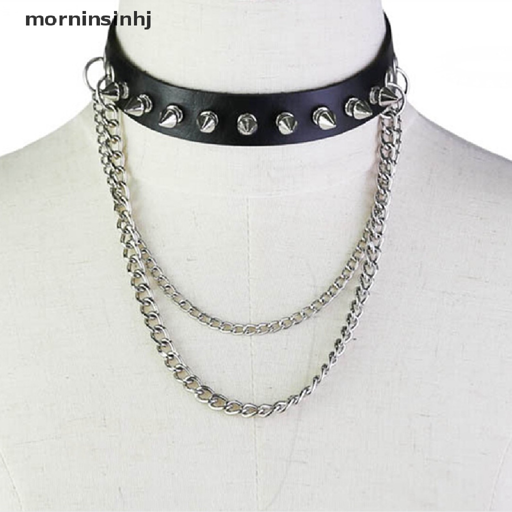 Mor Kalung Choker Punk Gothic Bahan Kulit Hias Rivet Spike Untuk Pria