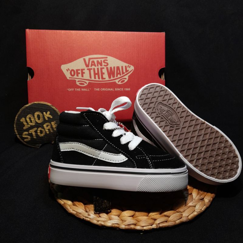 sepatu Vans anak sk8 BW tali/perekat size 17-35 jaminan Real pict