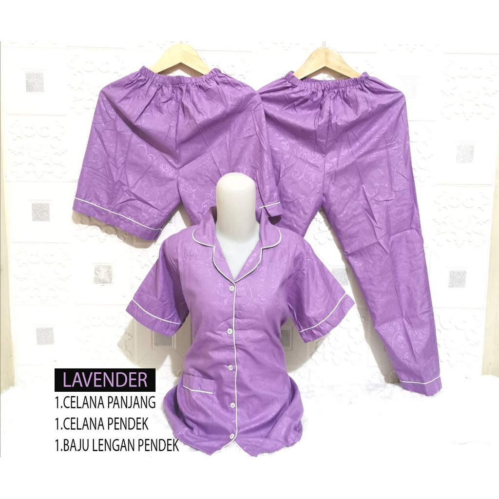 ISANNY PIYAMA SET SATEN EMBOS 3IN1 L/PIYAMA DEWAS/READY 20 WARNA-LAVENDER