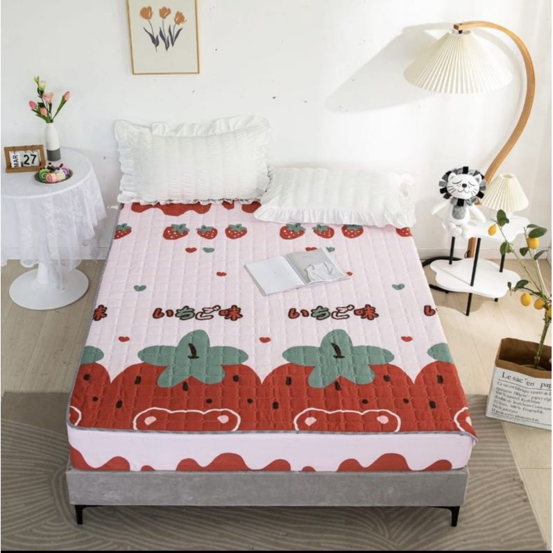 sprei sultan waterproof ukuran 160x200cm-Pink strobery besar