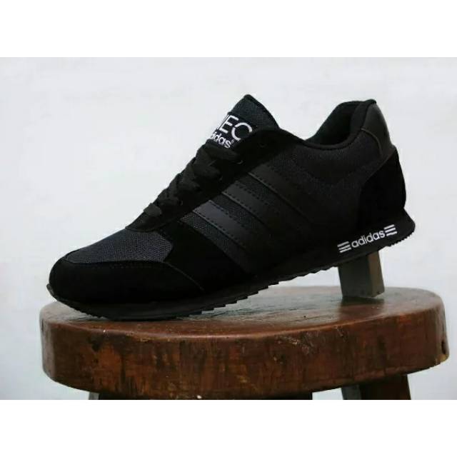 Sepatu Sekolah Adidas Neo City Racer Full Black / Hitam / Sport / Casual / Kets / Kerja