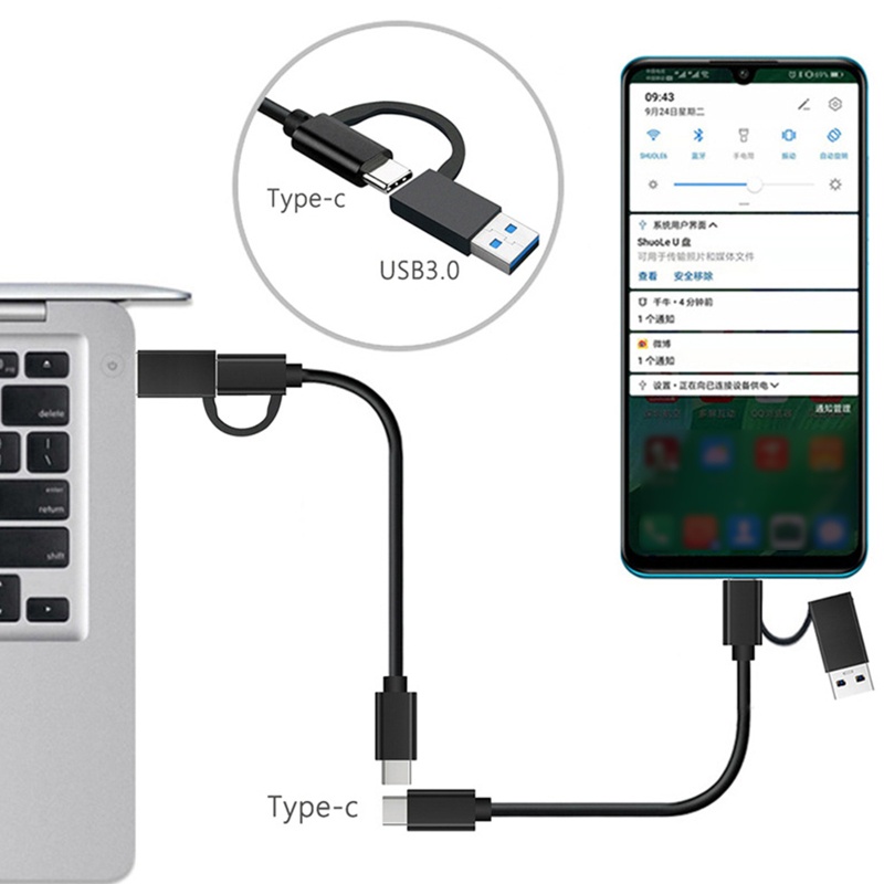 Zzz 2 in 1 Kabel Data / Charger USB 3.0 Tipe C Ke Tipe-C 10Gbps Panjang 30cm