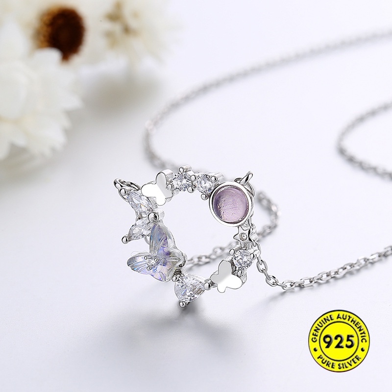 Kalung Rantai Sterling Silver 925 Dengan Liontin Kupu-Kupu Untuk Wanita / Hadiah Ulang Tahun Butterfly