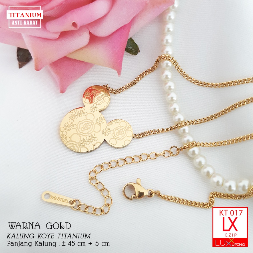 KT 017 Kalung Titanium Rantai Tebal Kalung Micky Mouse Kalung Titan Miki Tikus Aksesoris Wanita Anti Karat Kalung Grafir Gambar Miki Mini Luxx Xuping