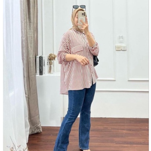 KEMEJA SALUR  WANITA OVERSIZE / KEMEJA  POCKET