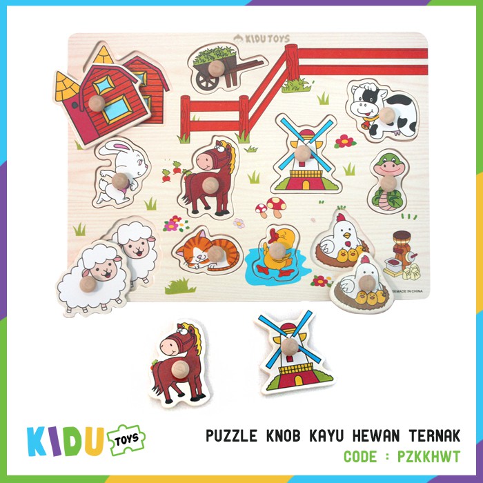 Mainan Anak Puzzle Knob Kayu Tema Hewan Kidu Toys