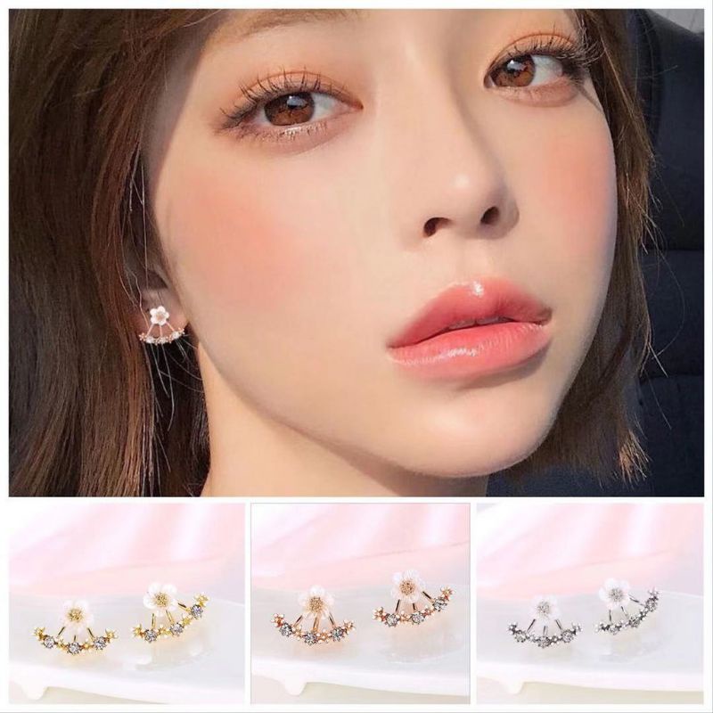 Anting Baris Bunga Zircon Flower Stud Earrings