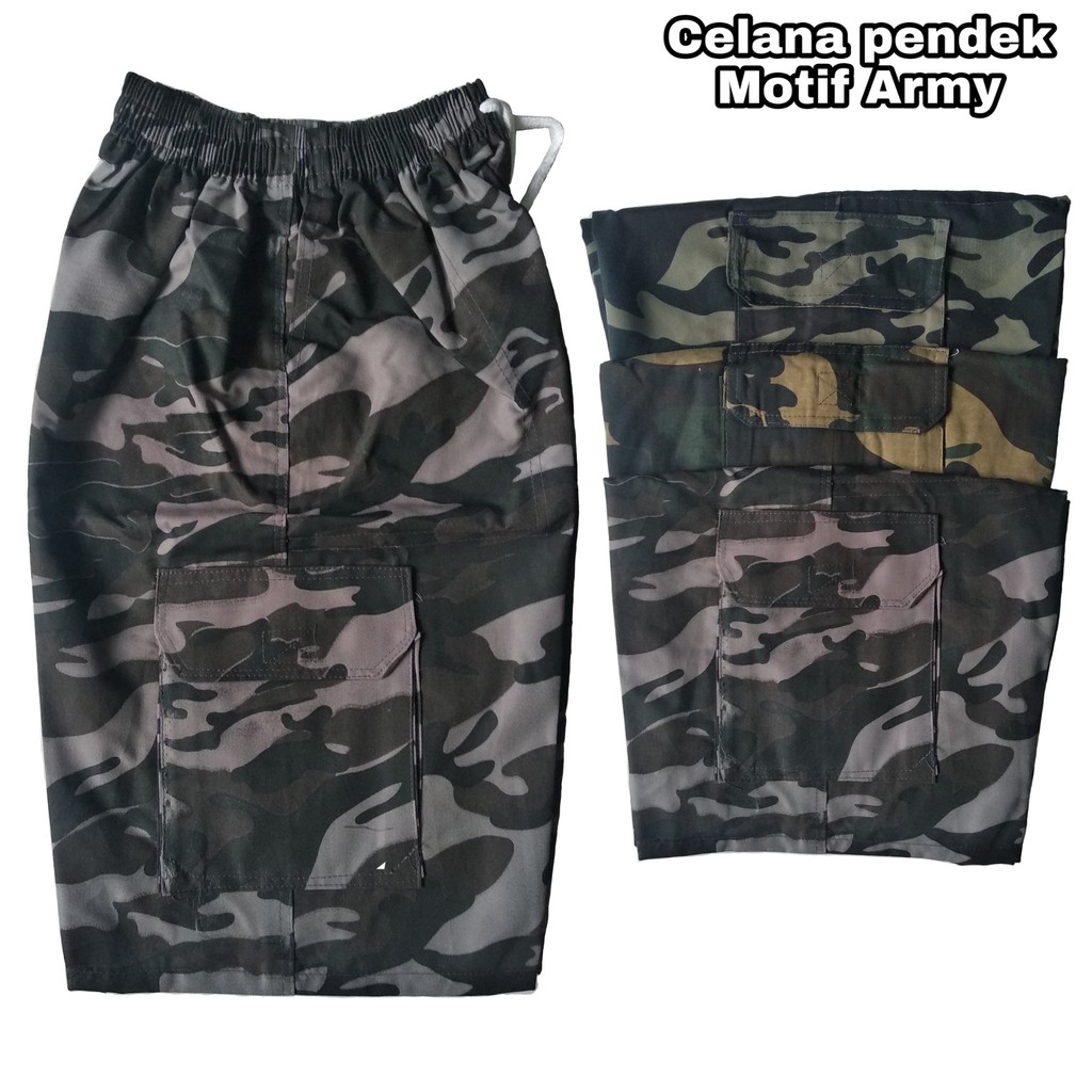 Celana Pendek Kain Motif Doreng Army