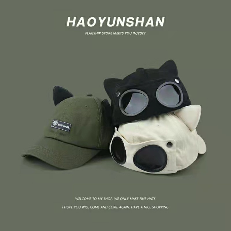 Topi Baseball Dengan Kacamata Hitam Bentuk Telinga Kucing Gaya Hip Hop Untuk Unisex