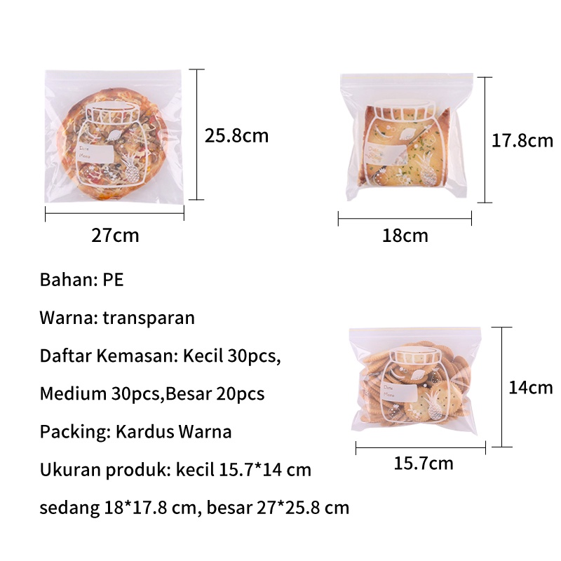 Letyeah &amp; Anantagt kantong plastik ziplock 30pcs/20pcs  tempat penyimpanan makanan susun di kulkas/Fresh Bag