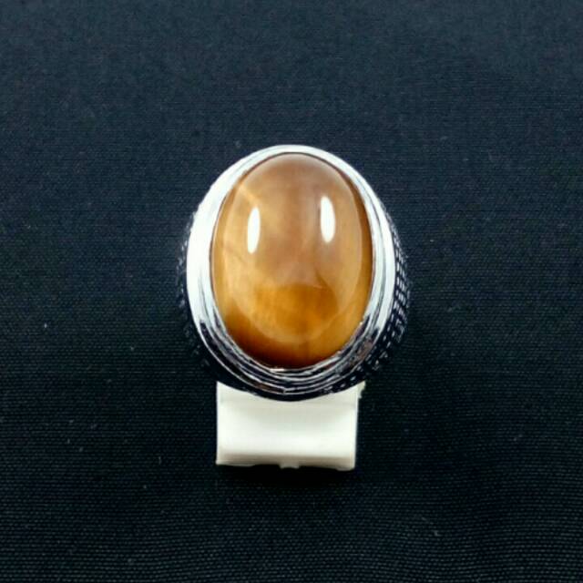 Cincin batu natural tiger eye atau biduri sepah dgn ring tanam anti luntur lebih simpel dan elegan