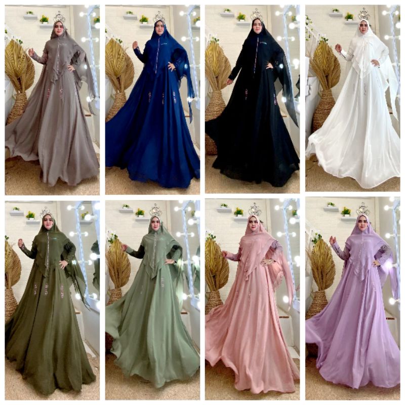DRESS VANESSA PREMIUM FULL SWAROVSKI DIBAJU DAN DI KHIMAR SET , ORY YODIZEIN SYARI