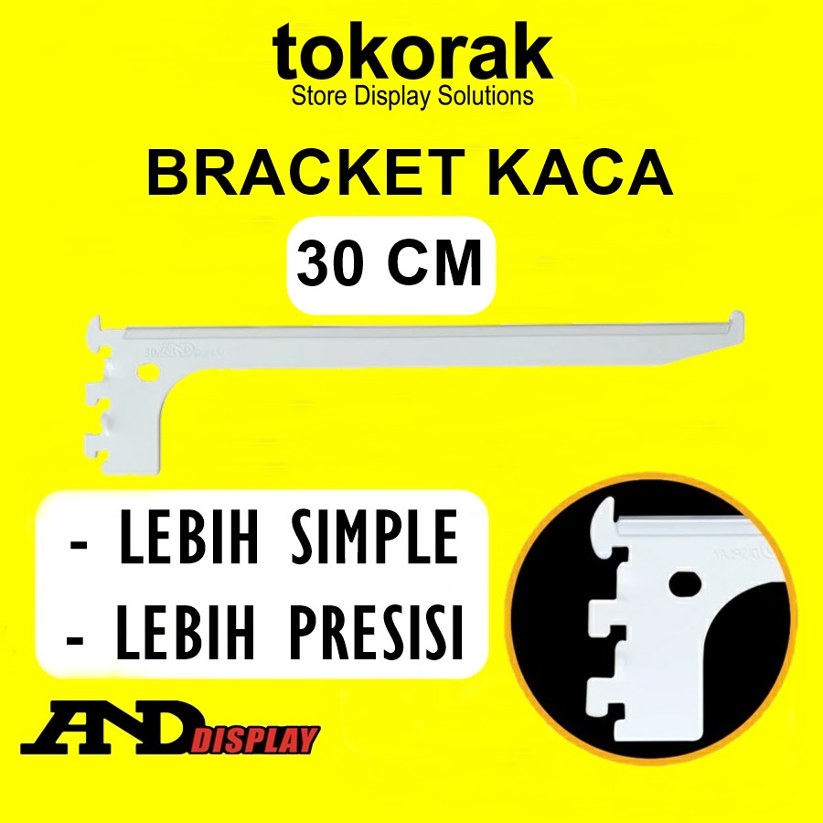 BRACKET KACA 30 CM PUTIH DAUN BRAKET SIKU AMBALAN RAK DINDING 30CM ANDDISPLAY