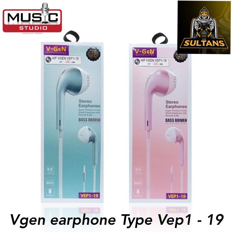 minigo ~ Earphone VGeN VEP1-19 Wired Handsfree Headset Stereo Sound V-GeN VEP1 19 Earphones macaron mettalic colour mega bass ORIGINAL GARANSI RESMI VGEN