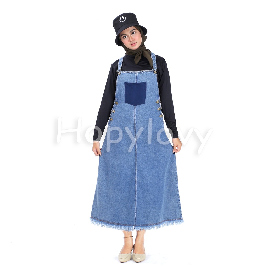 HOPYLOVY ORIGINAL Overall Jeans Wanita Snow Acid Rawis Riu