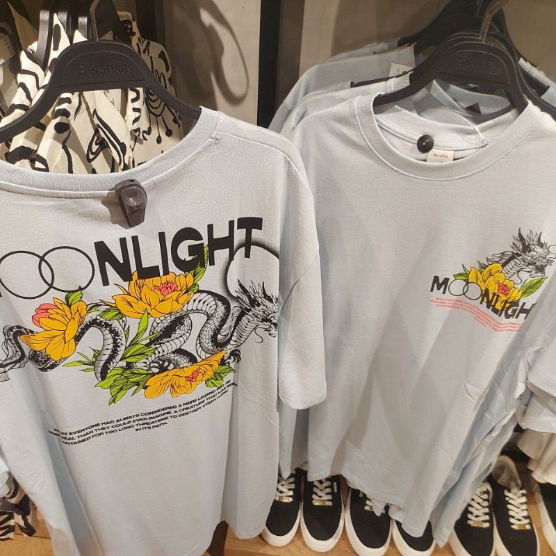 NEW BERSHKA MAN KAOS MOTIF DEPAN BELAKANG