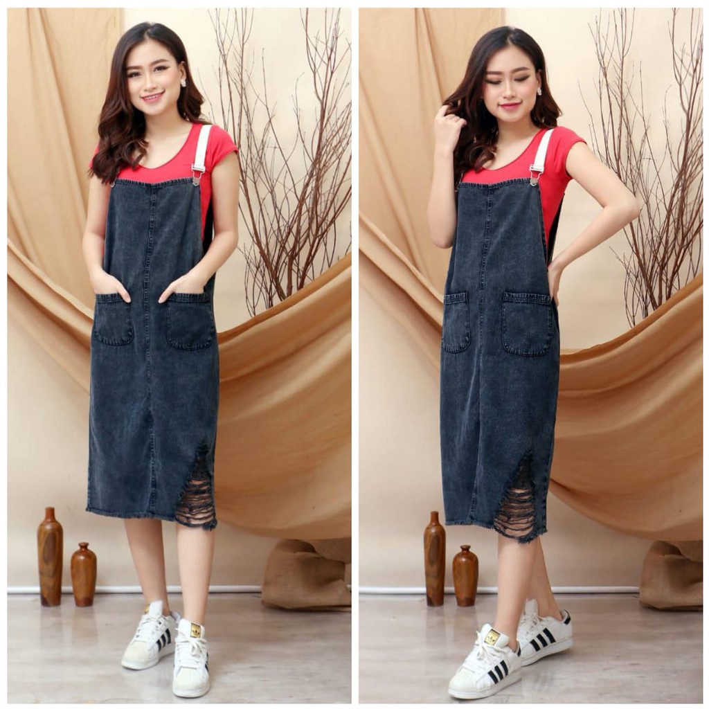 QF TERBARU OVERALL ROK JEANS BLACK SNOW