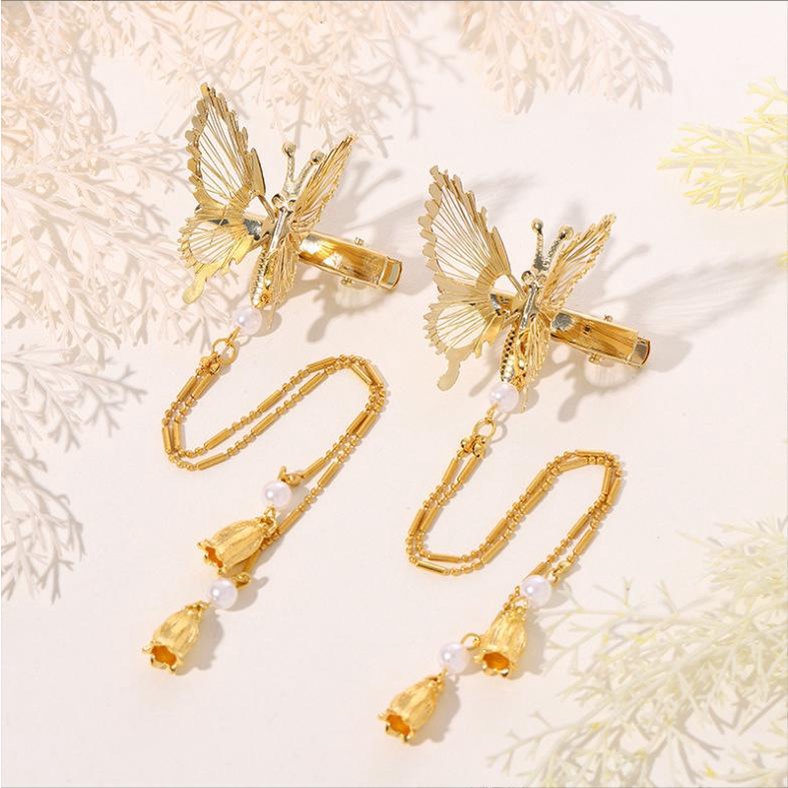 2pcs / Set Jepit Rambut Model Butterfly Rumbai Bahan Alloy Untuk Wanita