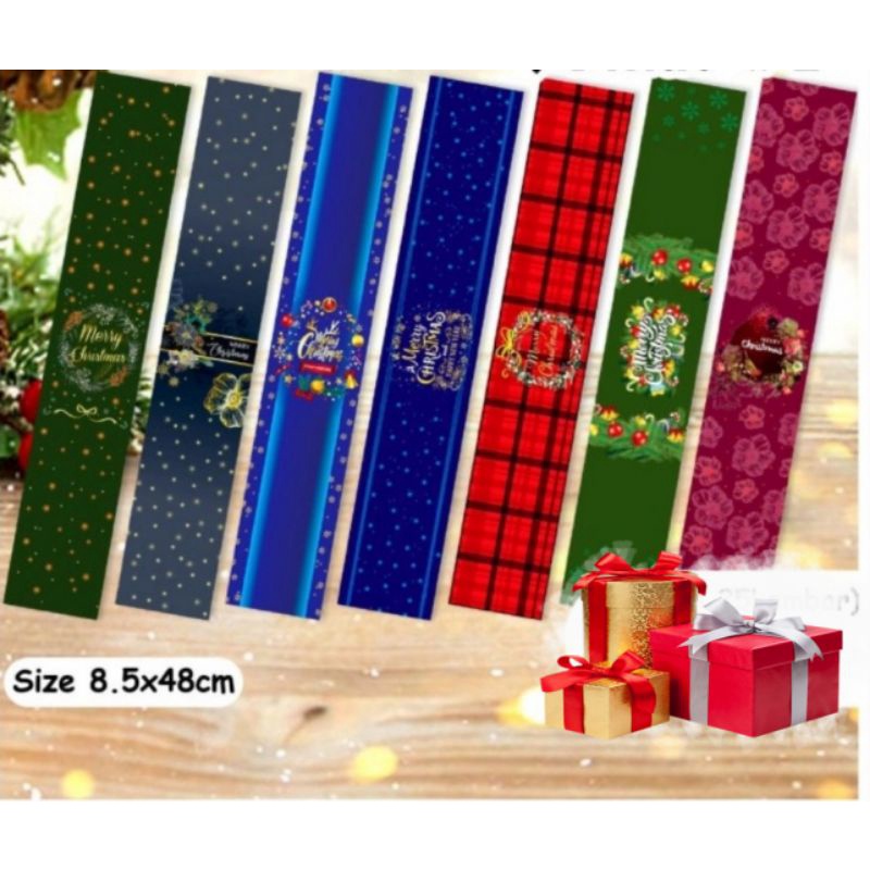 

25 pcs paperbelt christmas paperbelt/sleeve/pita kertas/pita parcel label kado dus natal label toples tabung natal (25 lembar)