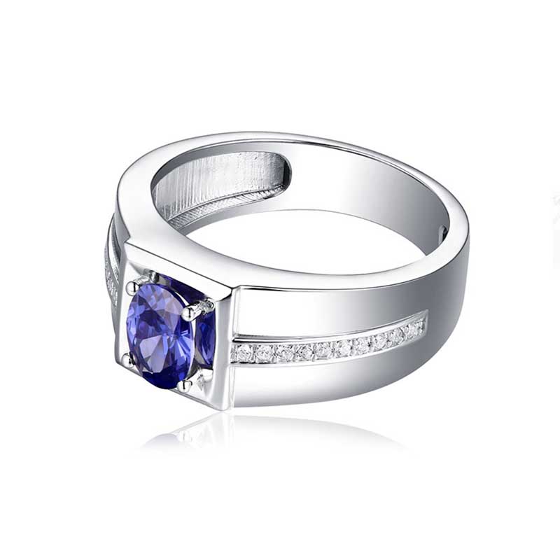 Sapphire Diamond Cincin Perak 925 Pria Wanita Fashion Batu Safir Berlian Silver Ring