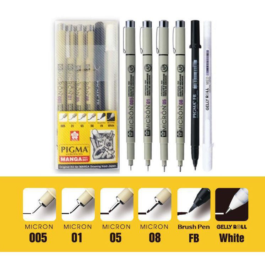 

Drawingpen Sakura Pigma Micron Manga Set original from Japan Pen Gambar Gelly Roll Brush pen 005 01 05 08 plastic metal comic anime doodle