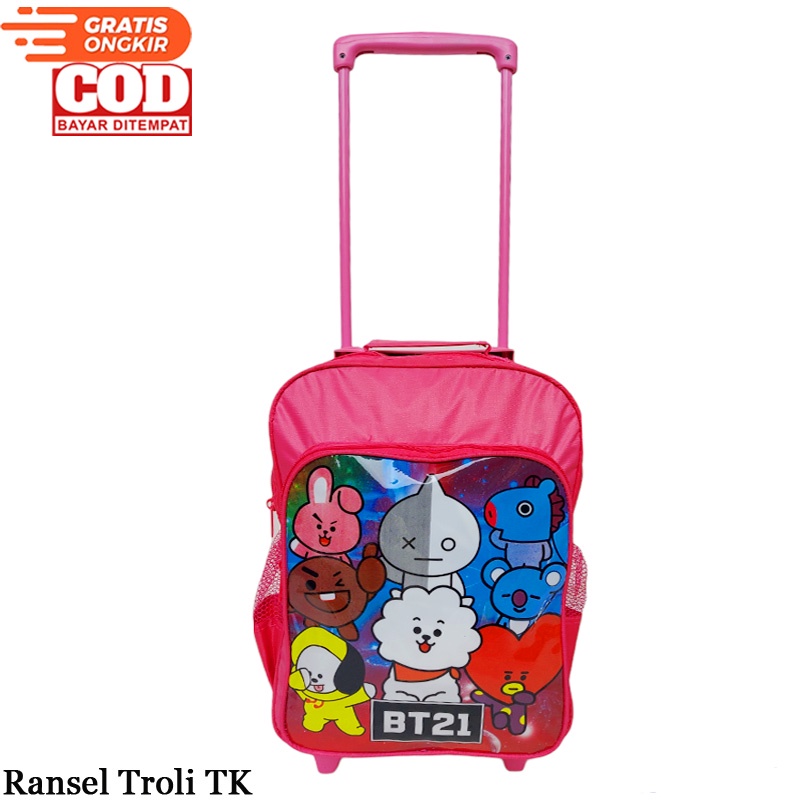 Tas Anak Perempuan TK,Tas Troli Anak tas dorong anak tas roda Little Pony ,Frozen ,LOL,B-t-21 tas troly anak