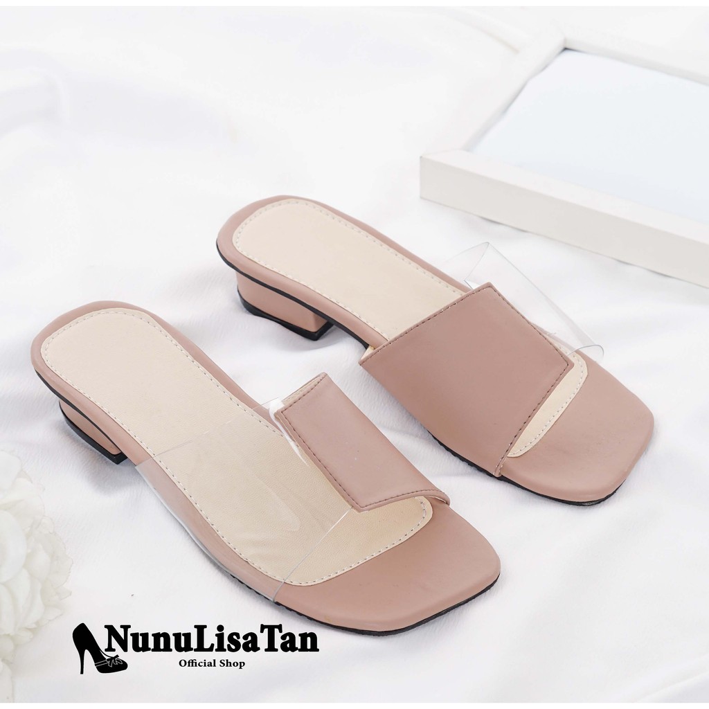 NunuLisaTan Dadu - Terbaru High Heels Block 3cm Jelly Mika Hitam Mocca